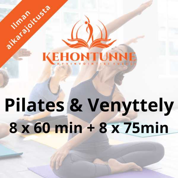 Pilates 8x60 min ja venyttely 6x75 min intensiiviohjelma sis. kirjalliset tietoiskut aiheesta
